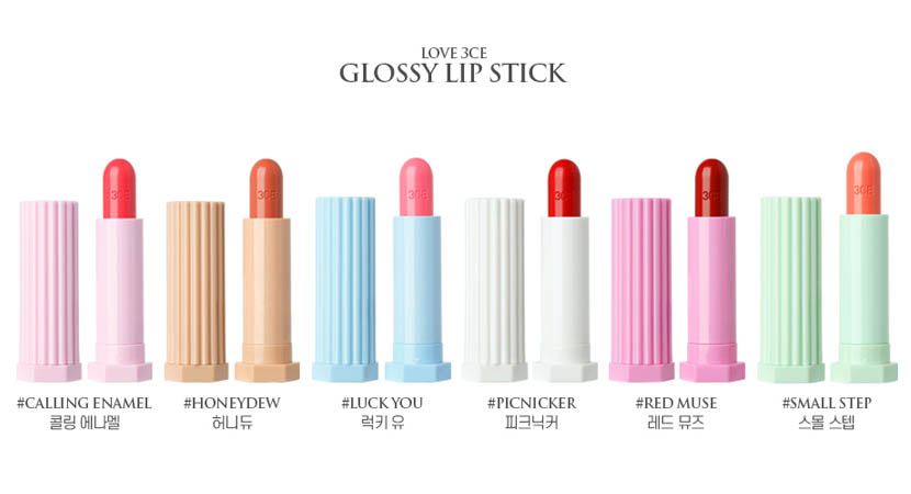 Bảng màu son Love 3CE Glossy Lip Stick (bản full)